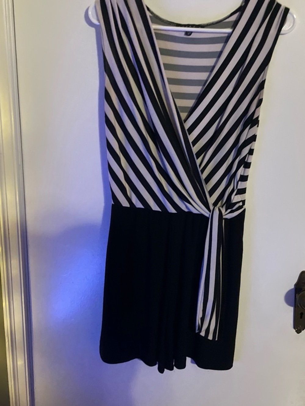 Stripe Wrap-Front Black and White Sleeveless romper